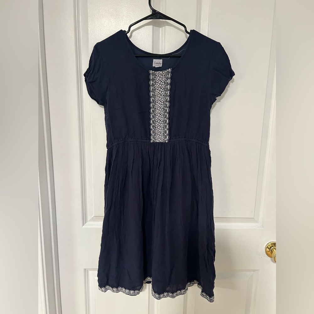 Navy Blue Dress with Embroidered Detail